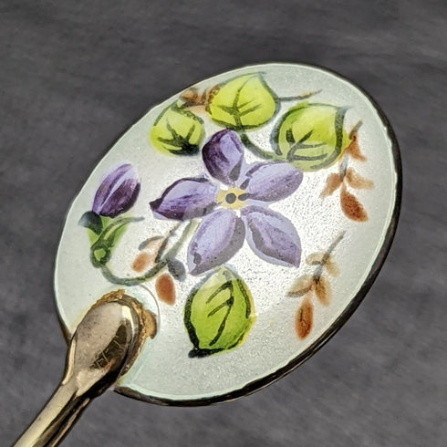 1963 British vintage sterling silver teaspoon set of 6 in enamel gold plated case